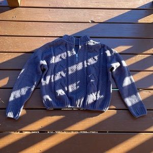 Quarter zip blue/gray cable knit sweater, very cozy. Size small